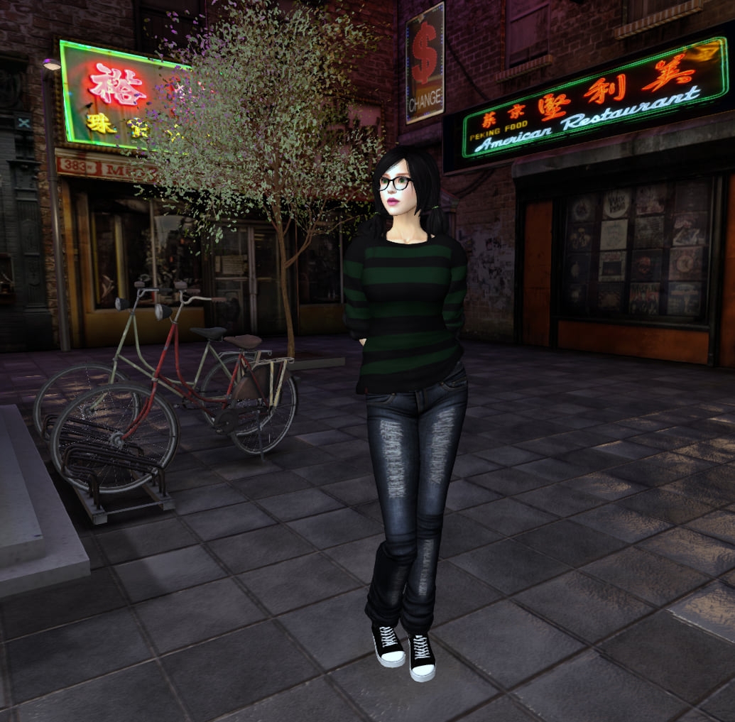 My avatar in Second Life, exploring in a virtual Korean city.